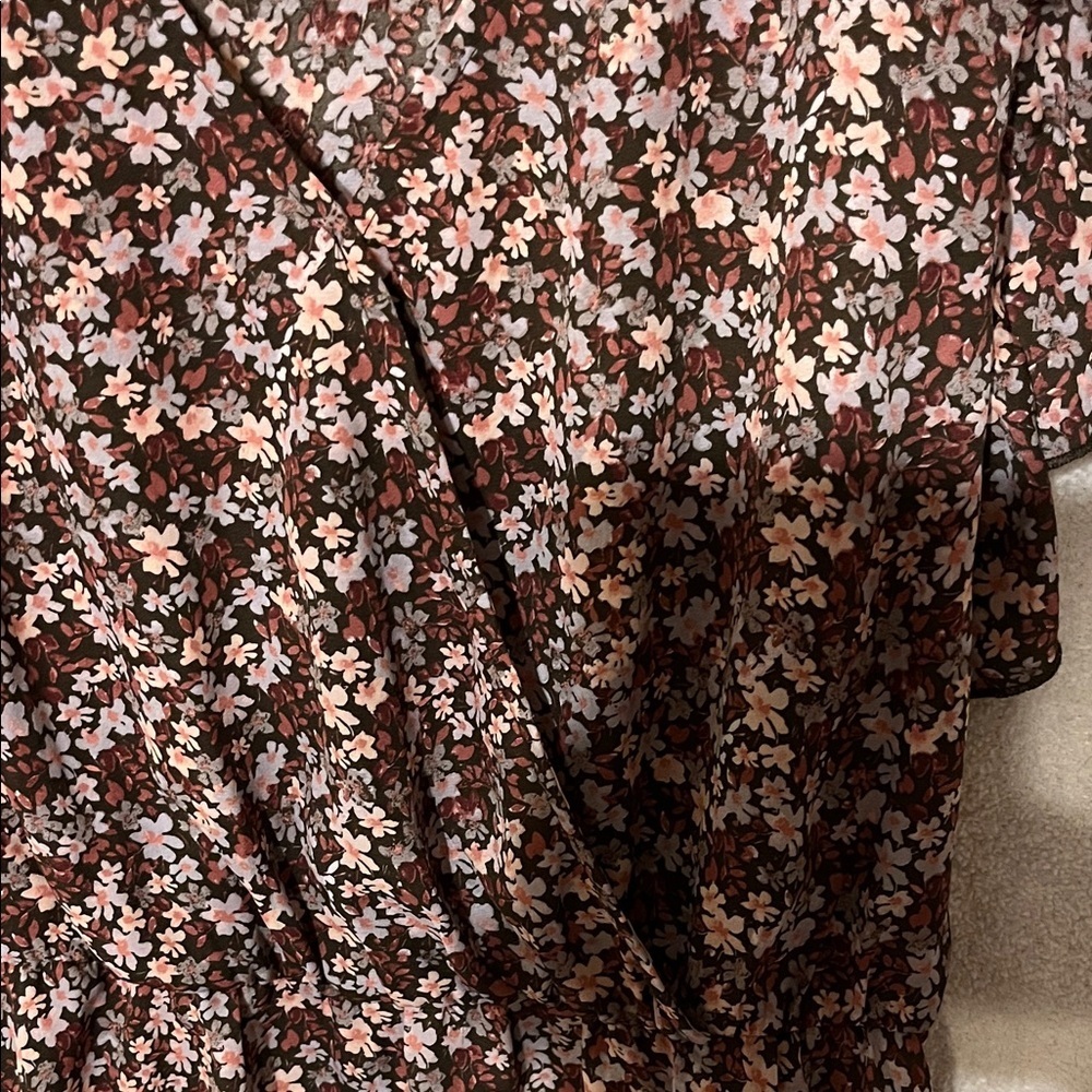 Maurices Floral Ruffle Sleeve Blouse - Black and Pink - Picture 3 of 6